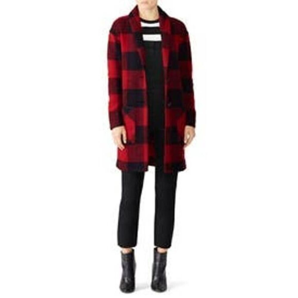 SLATE & WILLOW Red Check Sweater Coat SMALL